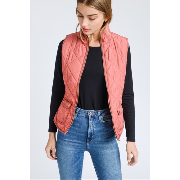 Hannah Beury Jackets & Blazers - LAST ONE! Quilted Padded Vest With Pockets-SALMON